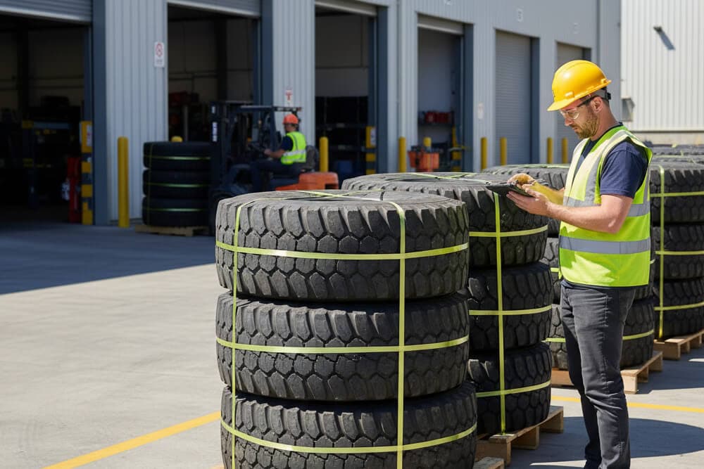 Tyres staged correctly for commercial collection pickup